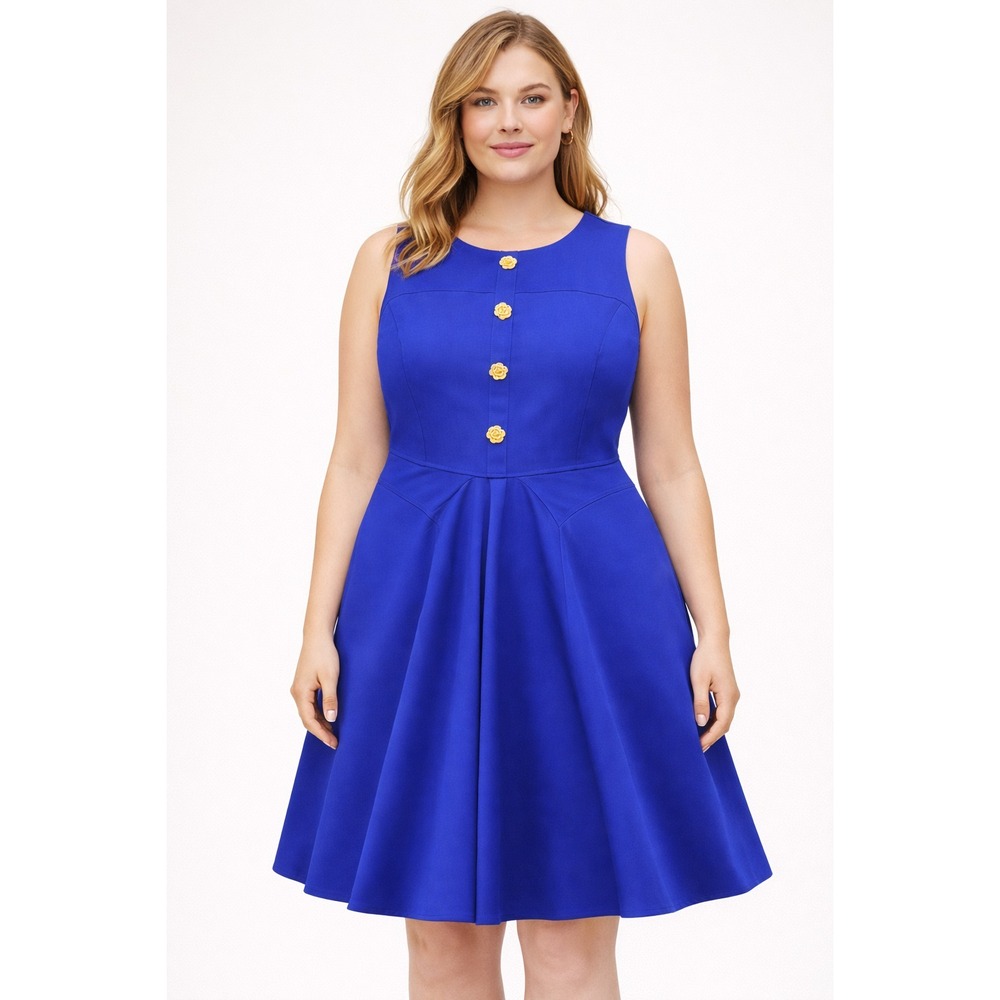 Kensie Women's Fit & Flare Dress – Size 14 – Cobalt‎ Blue – NWT- Unique Cut
